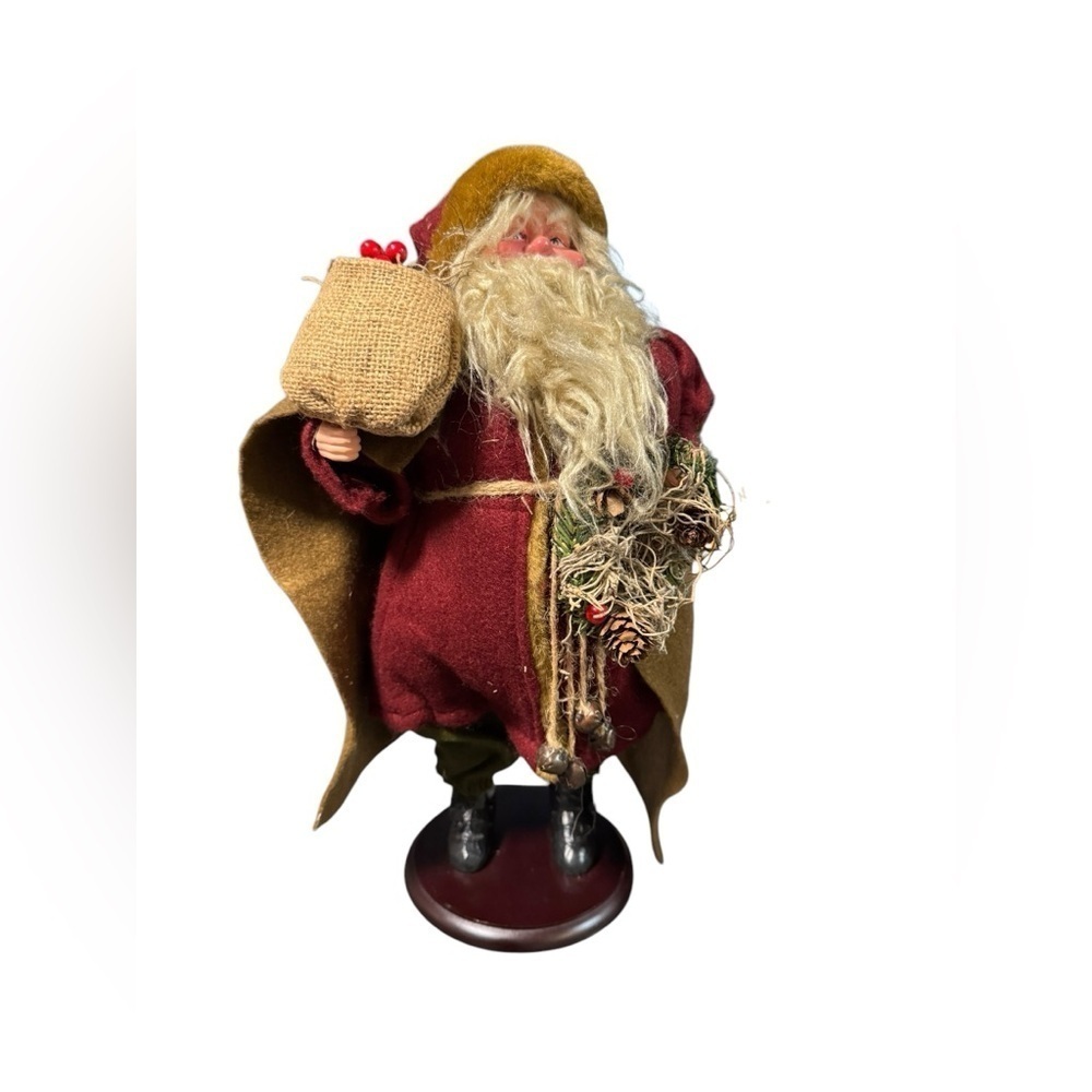 Vintage Saint Nick Santa Clause Table Decoration Felt Hand Painted Face 16"